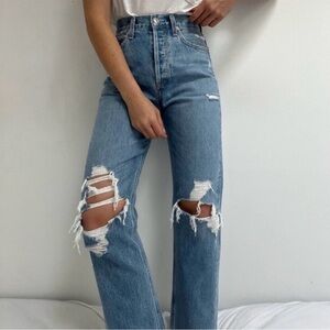 AGolde denim distressed straight-leg jeans, 90’s mid-rise size 31